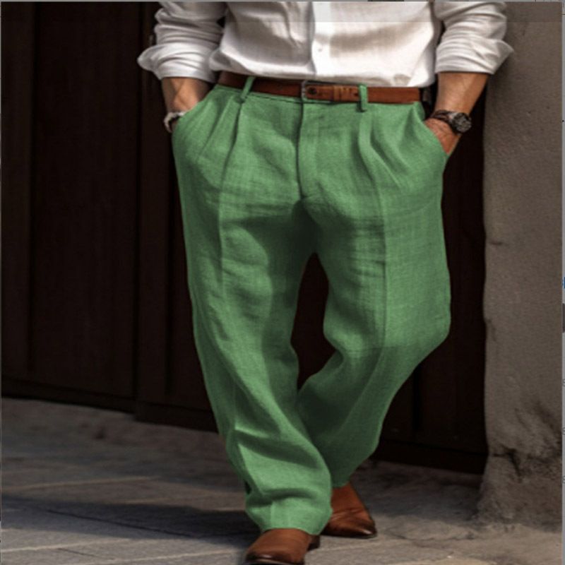 Men's Clothing New Men's Linen Straight Trousers Solid Color Comfortable Breathable Casual Daily Vacation Cotton Blended Trousers_voghion.com