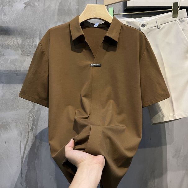 Herrenbekleidung Herren Leichtes, luxuriöses, reines Farbdesign, bequemes, kurzärmliges, dünnes Retro-Shirt_voghion.com