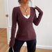 Women's Slim Fit V-Neck Knit Sweater - Ribbed Long Sleeve Pullover For Fall & Winter, Solid Color Elegant Casual Wear_voghion.com