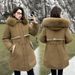 Roupas femininas Jaqueta de algodão Gola de pele Algodão Longline Cinto Acabamento em pele de coelho Casaco com capuz Parka com enchimento de poliéster espesso para o inverno_voghion.com