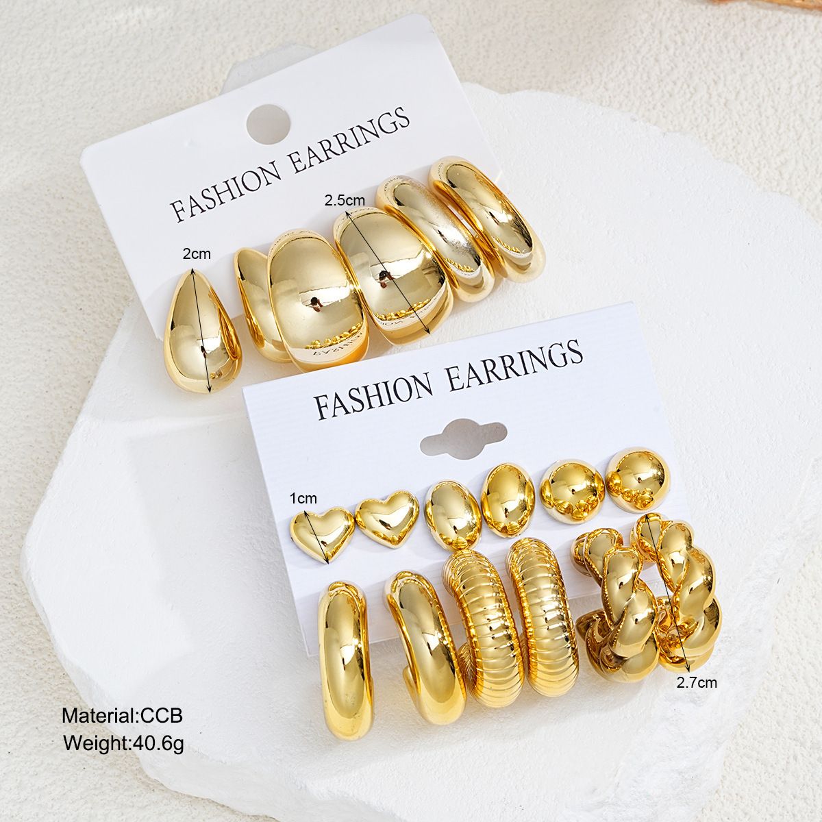 Orecchini intrecciati CCB multipli a forma di cuore, a forma di goccia, di alta qualità, di nuova moda europea e americana, set da 9 pezzi_voghion.com