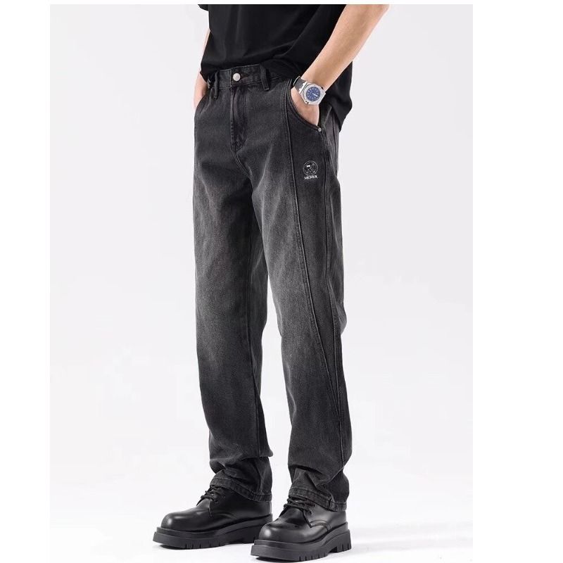 Herrenbekleidung Frühling und Herbst Retro Jeans Herren Lose Gerade Hosen Trendy Stitching Washed Workwear Denim Hose_voghion.com