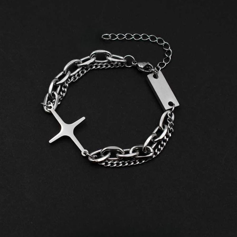 Titanium Steel Cross Four-Pointed Star Cuban Bracelet For Men And Women, Minimalist Niche Design With A Sense Of_voghion.com