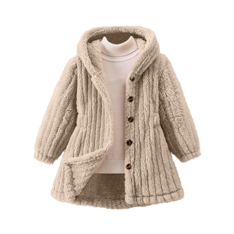 Giacca in pile con cappuccio per bambini – Cappotto invernale lungo con vita regolabile (90-130 cm, 5 colori)_voghion.com