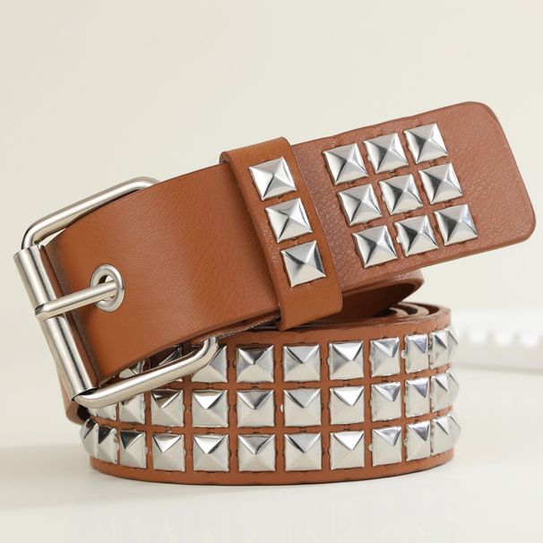 New European and American Square Bead Rivet Belt, Metal Pyramid Belt, Cross border Belt for Men and Women, Punk Hardware Jeans Belt_voghion.com