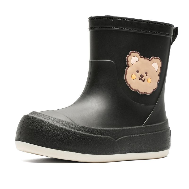Kids' Bear Print Rain Boots – Non-Slip Waterproof Rubber Shoes For Boys & Girls (Ages 2-7, Colors: Black/White/Yellow/Camel, Sizes 30/31-34/35)_voghion.com