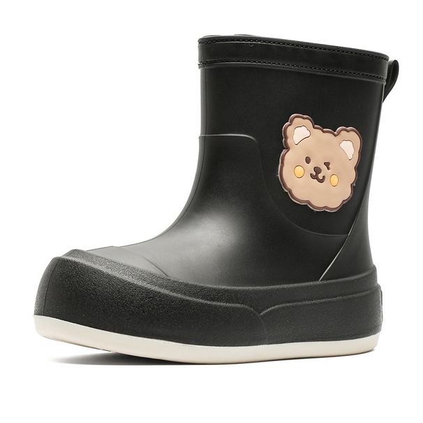 Kids' Bear Print Rain Boots – Non-Slip Waterproof Rubber Shoes For Boys & Girls (Ages 2-7, Colors: Black/White/Yellow/Camel, Sizes 30/31-34/35)_voghion.com