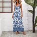 2024 Summer Sexy Backless V-neck Slim Fit Elegant Floral Strap A-line Beach Dress_voghion.com