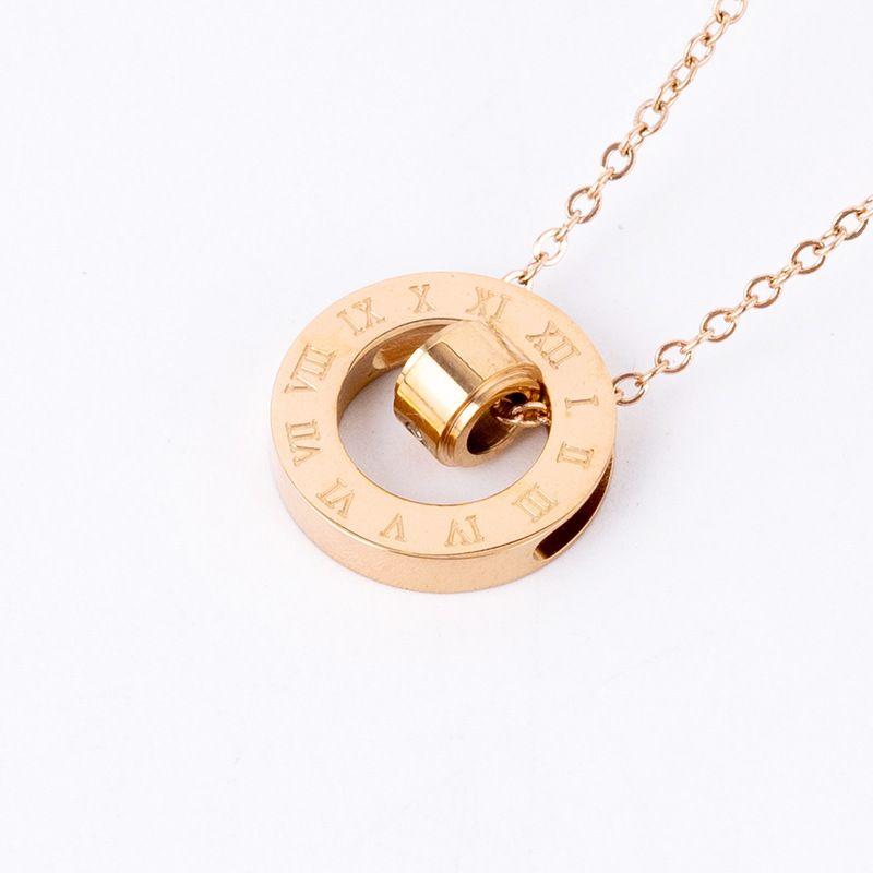 Women's Jewelry Titanium Steel Roman Numerals Inlaid Zircon Necklace Fashion Pendant_voghion.com