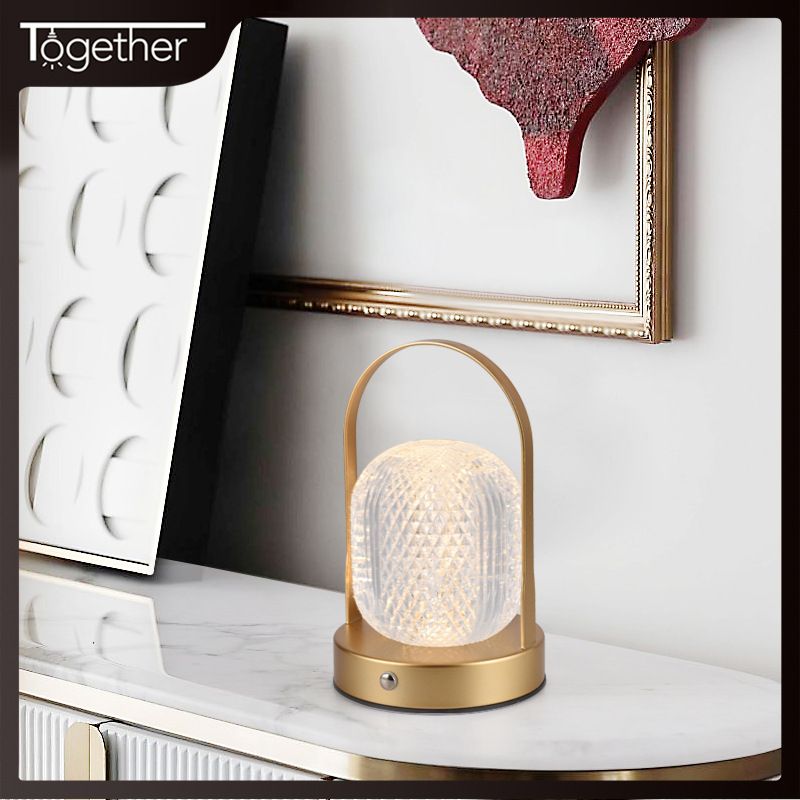 Lampada da tavolo in vetro portatile a LED per dormitorio, scrivania, camera da letto, comodino, regalo creativo_voghion.com