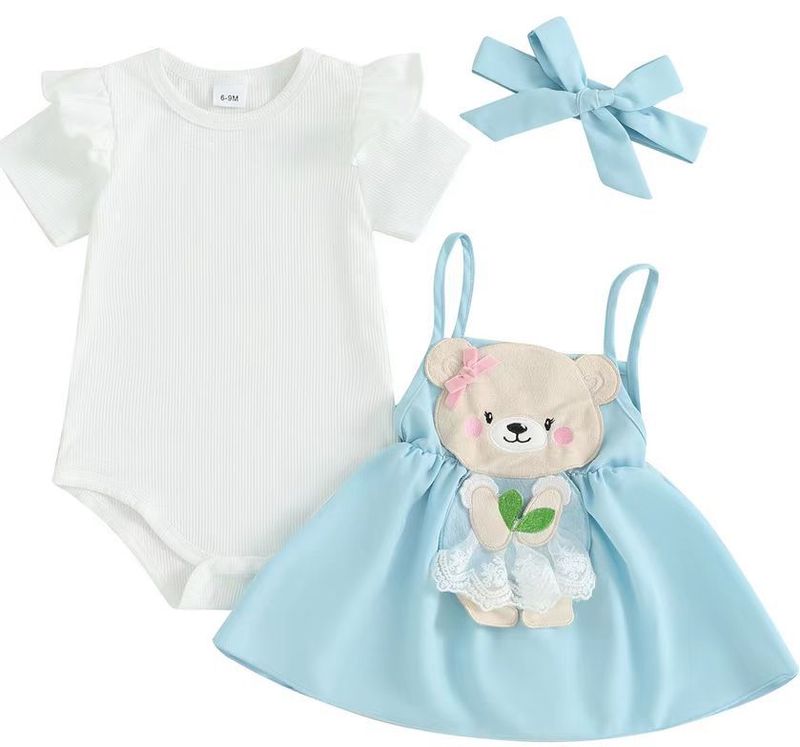 Mother & Kids Hot Baby Girl Baby Romper + Suspender Bear Dress Set Spot Wholesale_voghion.com