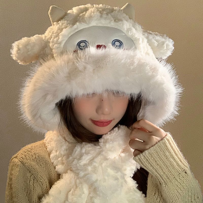Gorro de lana de oveja para mujer, acolchado, grueso, frío y cálido, con diseño de rayo, accesorios y bufanda, de invierno_voghion.com