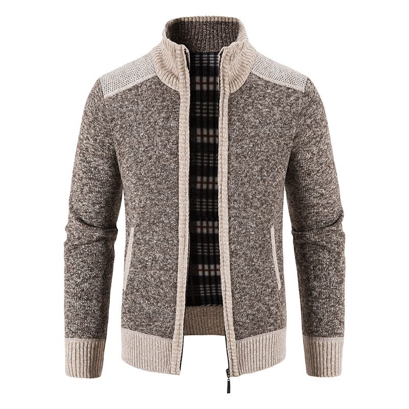 Herren Herbst und Winter Pullover Strickjacke Mode Farbe Vielseitige Oberbekleidung Kleidung Samt Warme Strickjacke_voghion.com
