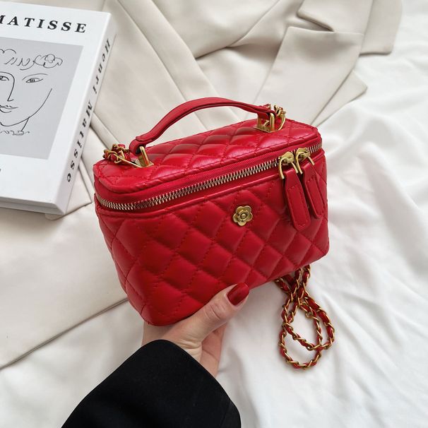 Liicht luxuriéis Broderiegarn Diamantgitter Handheld Make-up Tasch, Kettenkëscht Taschen, kleng Parfumstil High-End Single_voghion.com