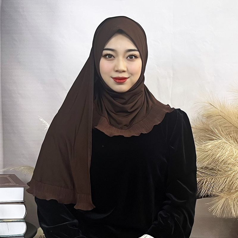 Vrouwen Hijab effen kleur chiffon lange sjaal pullover enkele laag ruche vrouwen wikkel comfortabele sjaal vrouwen_voghion.com