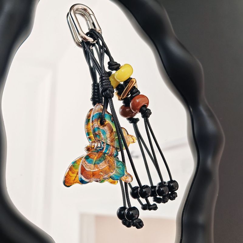 Pendentif de sac papillon, porte-clés pompon tendance, pendentif de sac en corde tressée en verre perlé_voghion.com