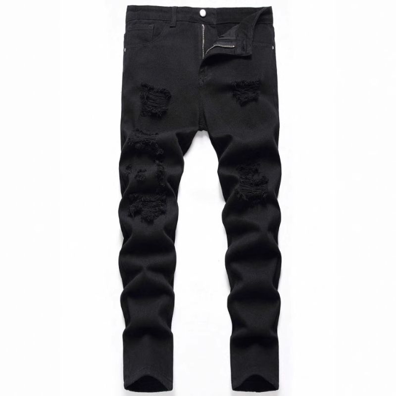 Pantaloni in denim dritti non elasticizzati neri da uomo, popolari in abbigliamento maschile_voghion.com