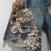 2025 Summer New Niche Lace Flower Stitching Drawing Hole Rhinestone Back Elastic Waist Trendy Cool Denim Shorts_voghion.com