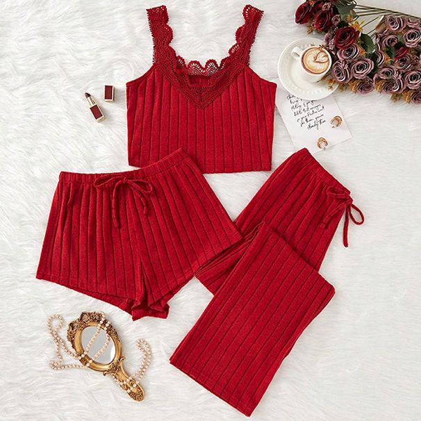 ChicShe – Europäisch-amerikanisches Nachthemd mit sexy Spitzen-Patchwork, hochwertiges Tragegefühl, hochgeschnittene Shorts und lange Hose_voghion.com