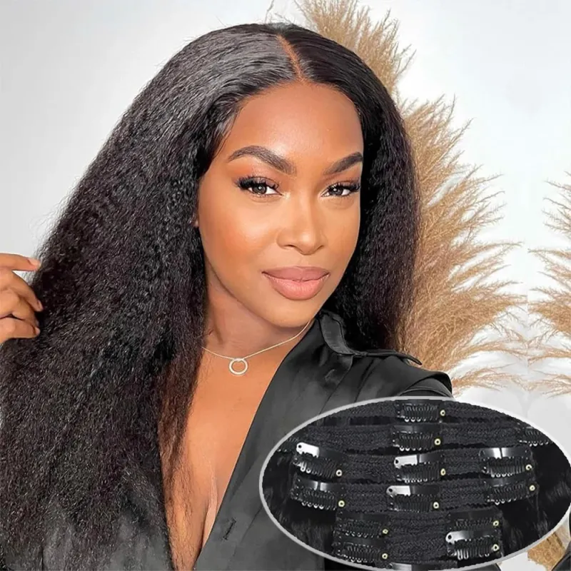 Extension per capelli lisci e crespi con clip, 100% veri capelli umani, testa intera, senza cuciture, Remy_voghion.com