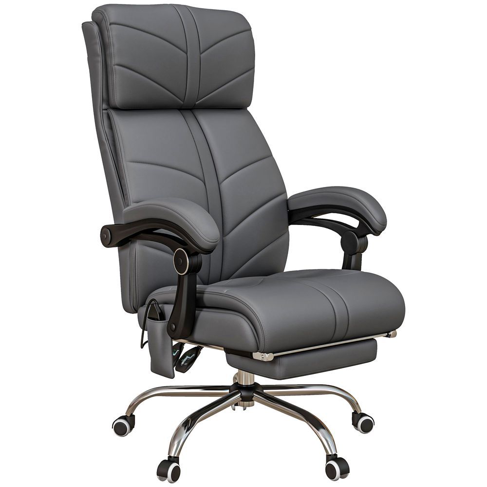 Vinsetto Heated Massage Office Chair 4 Point Vibration Gray PU Leather Reclining Adjustable Height_voghion.com
