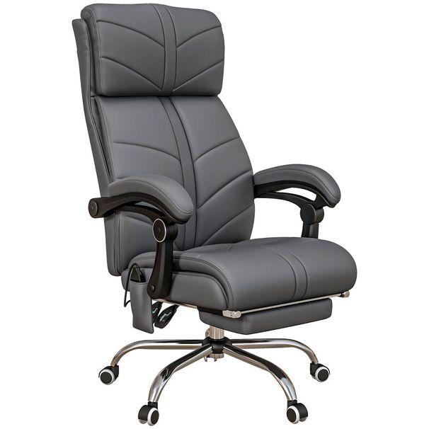 Vinsetto Heated Massage Office Chair 4 Point Vibration Gray PU Leather Reclining Adjustable Height_voghion.com