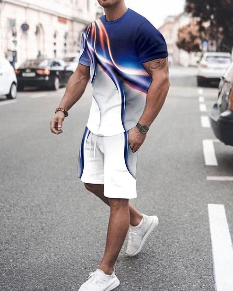 Men's Clothing Suits Street Casual Men's Shorts Round Neck T-Shirt_voghion.com