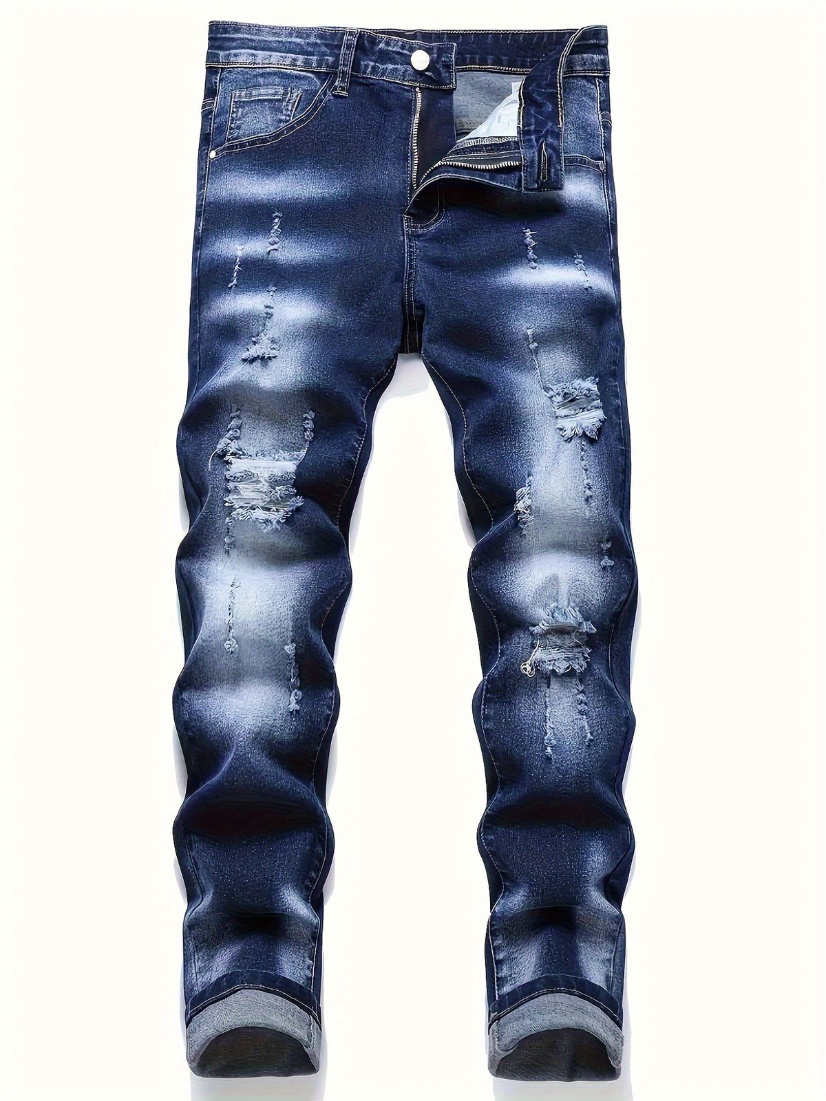 Calça jeans masculina bordada preta pura com buracos, calça elástica slim fit da moda, calça masculina combinando_voghion.com