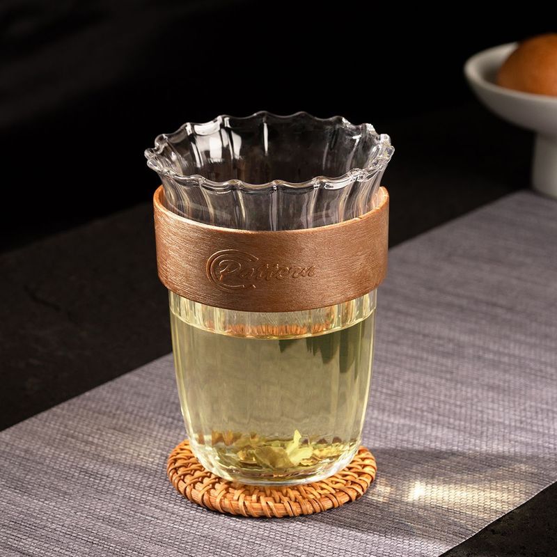 Japanese Style Glass Teacup With Vertical Lines - Heat-Resistant Transparent Tea Cup With Rolled Rim For Home Use​_voghion.com