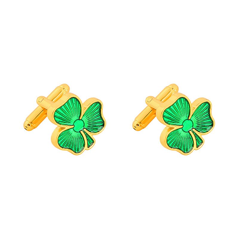 boutons de manchette de peinture de trèfle personnalisés de nouveau style boutons de manchette de chemise pour hommes français à la mode_voghion.com