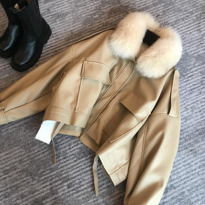 Abbigliamento da donna Giacca in pelle spessa e peluche corta stile staccabile autunno e inverno nuovo collo di pelliccia cappotto di pelliccia abbigliamento da donna_voghion.com