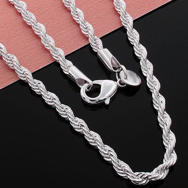 Catene in argento Sterling 4 mm, 16-30 pollici, graziose collane con ciondolo a forma di corda, accessori fai da te per donne e uomini._voghion.com
