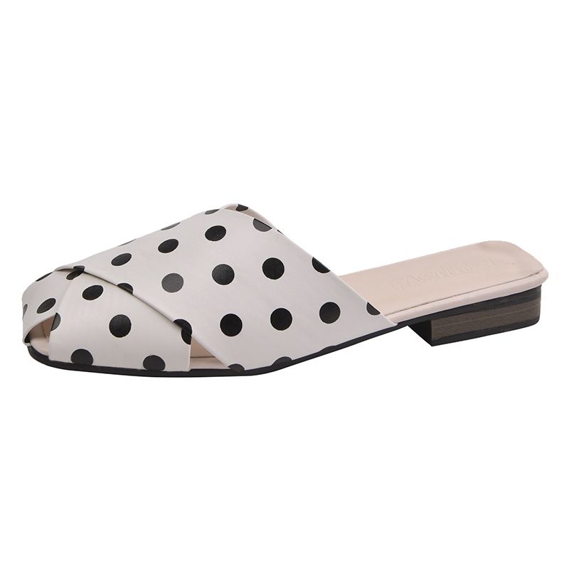Cover Toe Polka Dot Mules Slippers W Leather Cross Band Slides Shoes Cutout Sandalias Mujer 2022 Summer Flip Flops_voghion.com