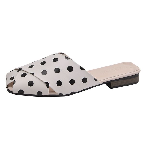 Cover Toe Polka Dot Mules Slippers W Leather Cross Band Slides Shoes Cutout Sandalias Mujer 2022 Summer Flip Flops_voghion.com