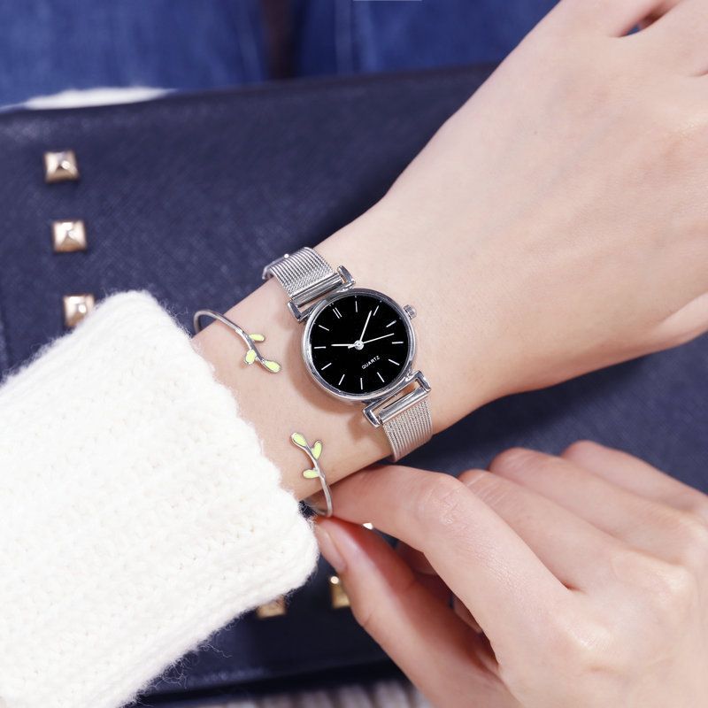 Popular quartz watch female students, simple and compact, small dial with mesh strap, versatile for girls, forest style, Back-to-school gift_voghion.com