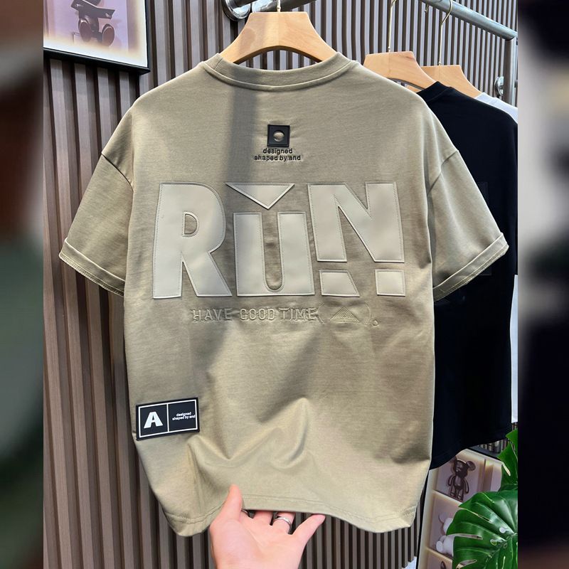 Men's Clothing Fashion Big Letter Short Sleeved Drop Shoulder Loose Versatile Ins Trendy Half Sleeved T Shirt_voghion.com