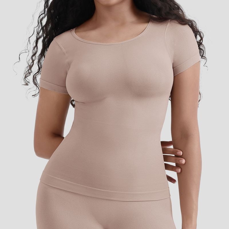 corset tummy bottoming T shirt seamless waist short sleeved body shaping top corset_voghion.com