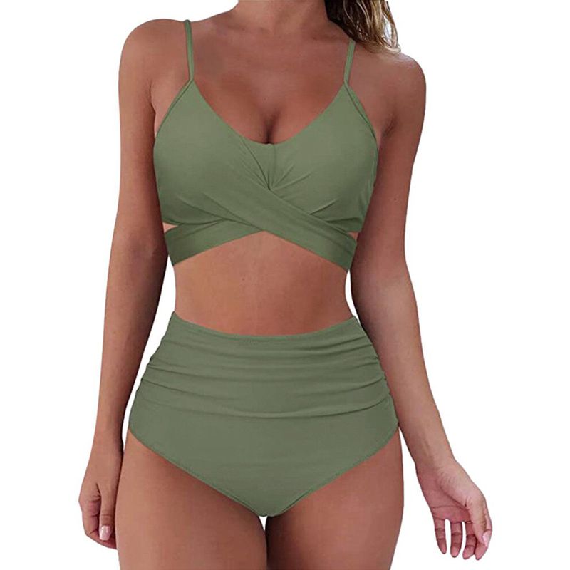 Maillot de bain femme, nouveau maillot de bain taille haute fendu, croisé, dos nu, imprimé, multicolore_voghion.com