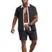 2025 Summer Men's Casual Turn-down Collar Button Color Block Shirt Short Sleeve Shorts Set For Men_voghion.com