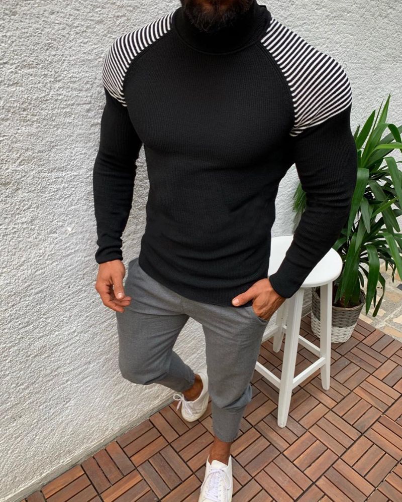 Pull homme printemps coupe slim pull à manches longues pull à col roulé pull haut pour homme_voghion.com