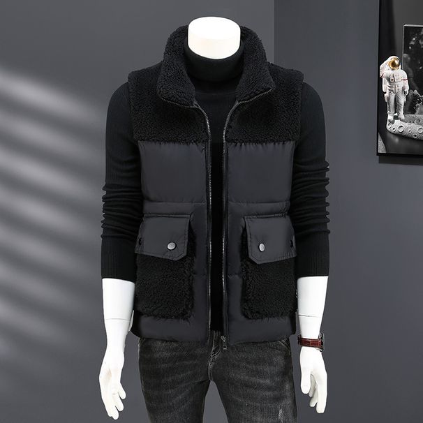 Gesteppte Winterweste für Herren mit Kragen aus Kunstlammfell – Slim Fit Pufferweste mit Fleecefutter für lässige und stylische Outfits_voghion.com