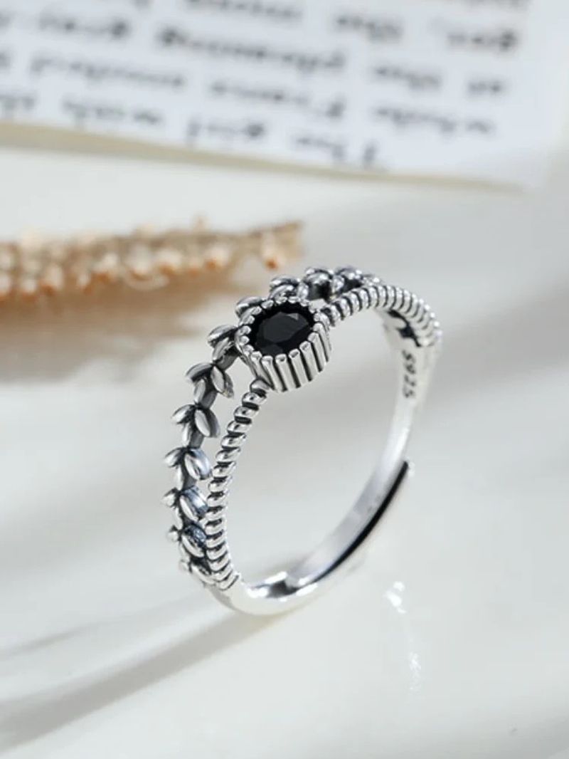 Tidal Little White S Silber schwarzer Zirkon-Design, einzigartig für Damenmode und personalisierter Zeigefingerring_voghion.com