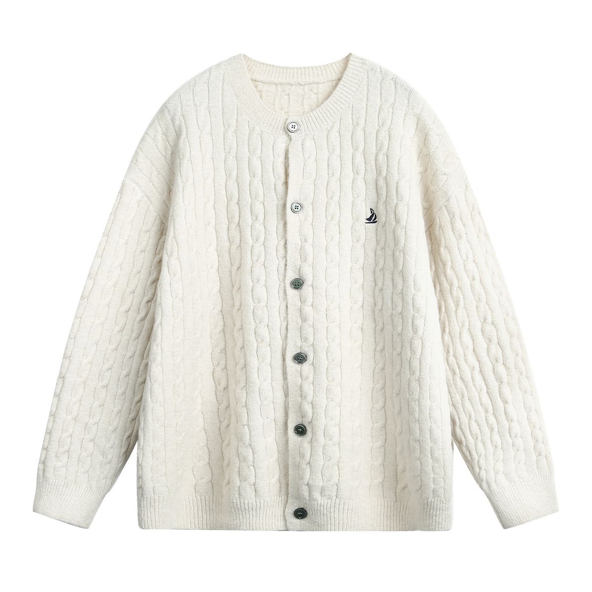 Cardigan da uomo in maglia a trecce con scollo rotondo, da uomo, autunno e inverno, retrò, con ricamo a contrasto di colore, morbido e glutinoso, giacca_voghion.com