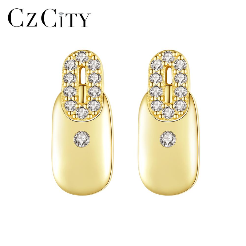 Orecchini a bottone in argento sterling con ovali doppi, a forma di bottiglia color oro, con zirconi brillanti_voghion.com