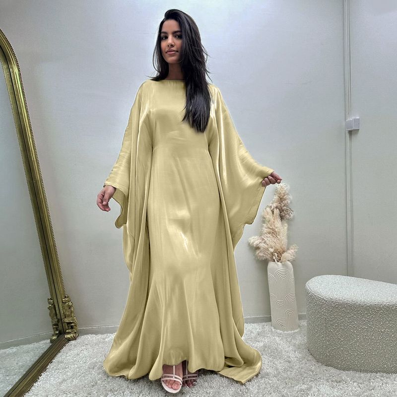 Damkläder Moder muslimskt parti Mode Ljus siden Satin Abaya-klänning i midjan_voghion.com