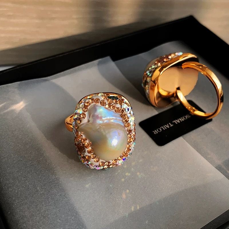 Übertriebene Persönlichkeit Unregelmäßige natürliche Barockperle für Frauen Offene Nische Designer Zeigefingerring_voghion.com