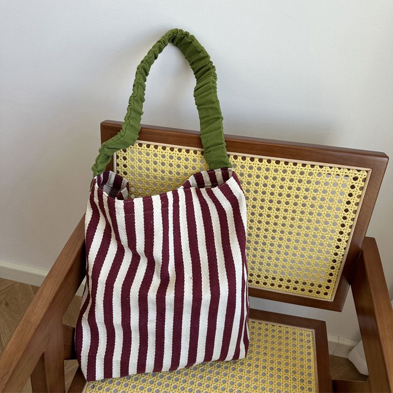 Damen-Einzelrucksack mit kontrastierender Streifen-Einkaufskapazität zum Einkaufen, Schulter-Umhängetasche aus Canvas für Studenten_voghion.com