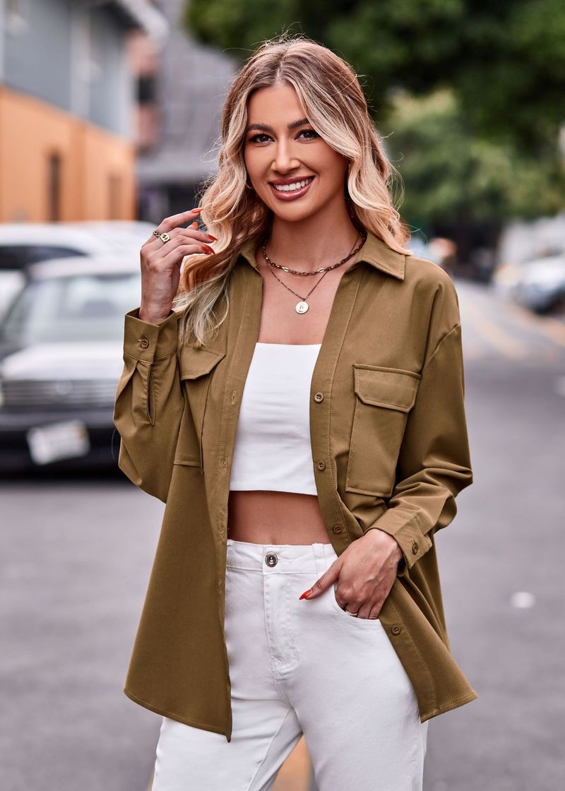 Verve 2025 Women's Autumn Winter New Casual Fashion Double Pocket Loose Long Sleeve Solid Color Shirt_voghion.com