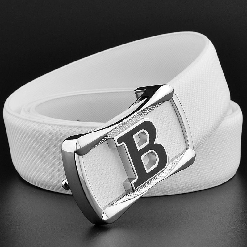 New Belt B Letter Belt Men's Genuine Leather White Belt Men's Korean Leisure Small Belt Company Gift_voghion.com