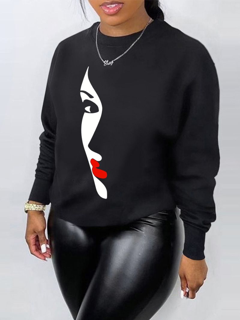 Damen Langarm bedruckter dicker Kapuzenpullover Sexy lässiger Kapuzenpullover_voghion.com